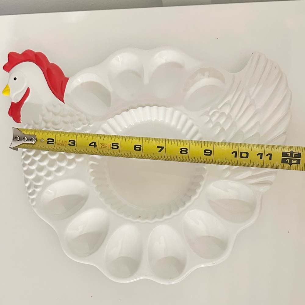 Vintage 13” Rooster Deviled Egg Chicken Ceramic Platter Portugal Teleflora Tray - Picture 12 of 12